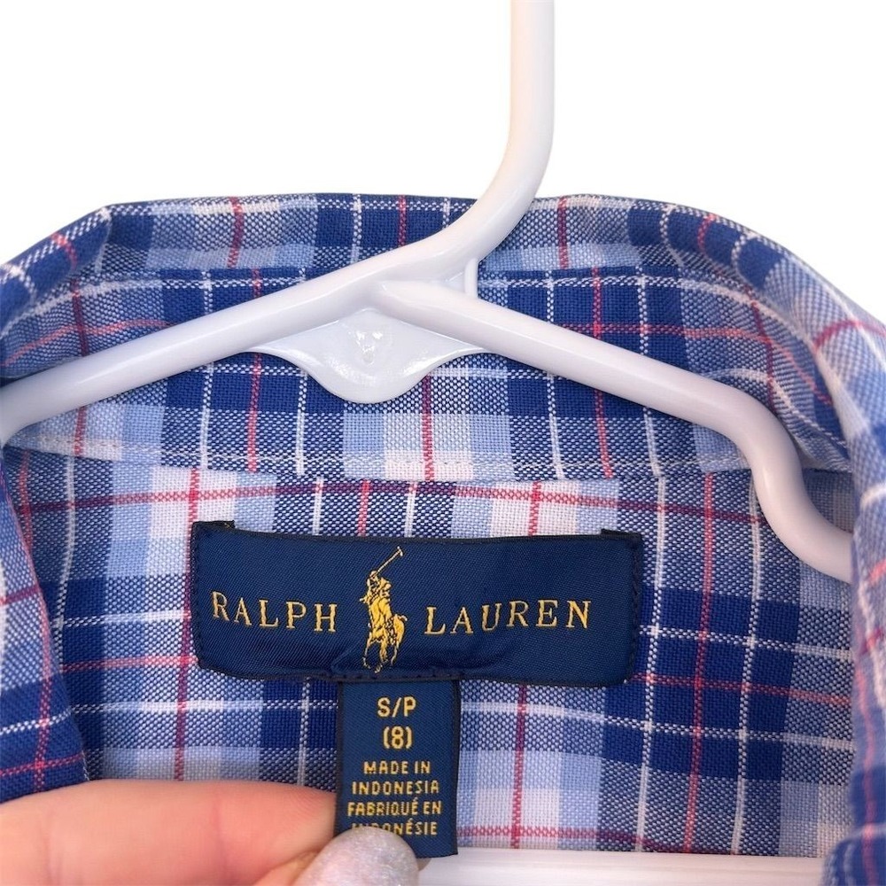 Ralph Lauren Boys Small Blue Plaid Short Sleeve Button-Up Shirt Casual - Picture 4 of 5